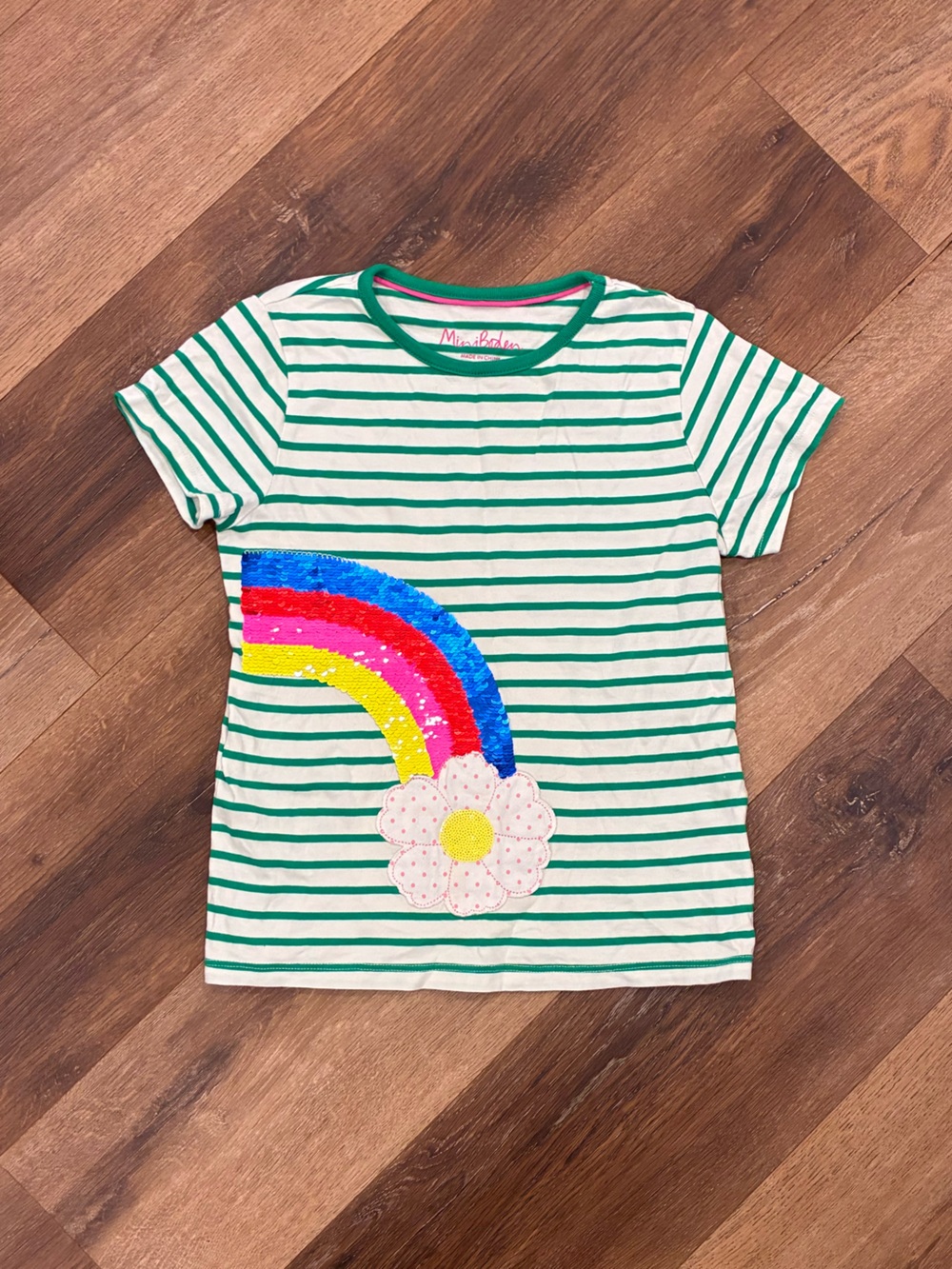 Mini Boden Flower Rainbow Sequin Shirt Top Sparkle 8/9 Girl